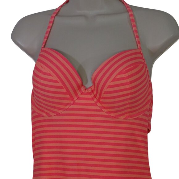 Old Navy Orange Pink Striped One Piece Swimsuit Women Size L Padded Underwire - Picture 2 of 8